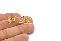 Gold Sun Earring, 6 Gold Plated Brass Sun Stud Earrings With 1 Loop (25x16x0.70mm) M01392 A2394