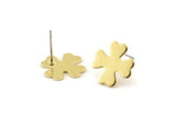 Brass Leaf Earring, 8 Raw Brass Clover Shaped Stud Earrings (14x0.80mm) A1668