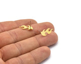 Brass Fire Earring, 8 Raw Brass Fire Shaped Stud Earrings (17x8x0.80mm) A2727