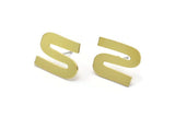 Earring Studs, 8 Raw Brass -  S Shape Earrings - Brass Earrings - Earrings (18x14x0.80mm) A2725