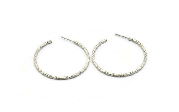 Silver Geometric Earring, 2 Antique Silver Plated Brass Textured Geometric Earrings, Findings (39mm) V068