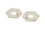 Silver Hexagon Earring, 2 Antique Silver Plated Brass Hexagon Stud Earrings (30x0.80mm) D0514 C018 A1697
