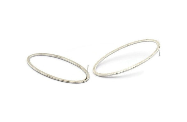 Silver Oval Earring, 4 Antique Silver Plated Brass Oval Stud Earrings (26x54x1x2mm) BS 2243 A1762 H0402