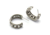 Earring Stud, Antique Silver Plated Brass - Round Earring - Brass Earring - Earring (24x9mm) N1582