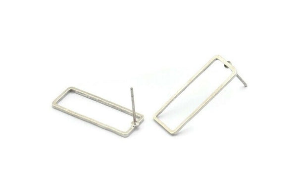 Silver Rectangle Earring, 8 Antique Silver Plated Brass Rectangle Stud Earrings (9x24x0.8mm) D0329 A1780