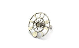 Silver Ring Settings, Antique Silver Plated Brass Moon Phases Ring With 1 Stone Setting - Pad Size 6mm V133