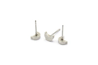 Crescent Moon Stud, 8 Stainless Steel Earring Posts With Antique Silver Plated Brass Crescent Moon Stud, Ear Studs (7x14.5mm) E339