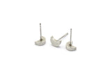 Crescent Moon Stud, 8 Stainless Steel Earring Posts With Antique Silver Plated Brass Crescent Moon Stud, Ear Studs (7x14.5mm) E339