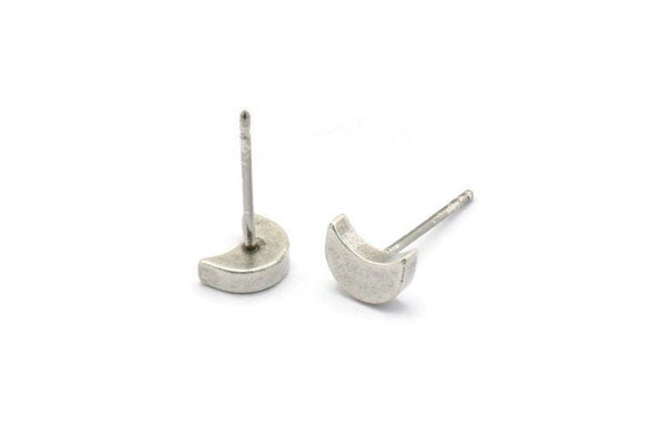 Crescent Moon Stud, 8 Stainless Steel Earring Posts With Antique Silver Plated Brass Crescent Moon Stud, Ear Studs (7x14.5mm) E339