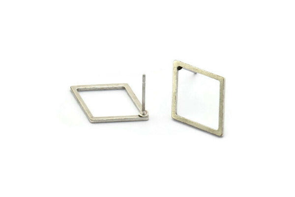 Silver Diamond Earring, 10 Antique Silver Plated Brass Diamond Stud Earrings (20x15x0.90mm) A1661 A1711