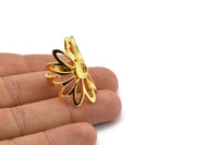 Gold Ring Setting, Gold Plated Brass Flower Ring With 1 Stone Settings - Pad Size 6mm N1793 H0778