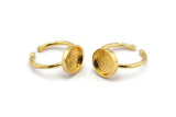 Gold Ring Settings, Gold Plated Brass Round Ring With 1 Stone Setting - Pad Size 10mm N1767