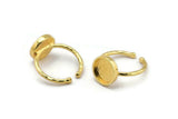 Gold Ring Settings, Gold Plated Brass Round Ring With 1 Stone Setting - Pad Size 10mm N1767