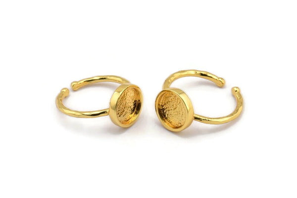 Gold Ring Settings, Gold Plated Brass Round Ring With 1 Stone Setting - Pad Size 9mm N1766