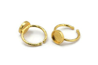 Gold Ring Settings, Gold Plated Brass Round Ring With 1 Stone Setting - Pad Size 9mm N1766