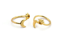 Gold Ring Setting, 2 Gold Plated Brass Moon And Sun Rings With 1 Stone Setting - Pad Size 4mm N1780 H0867