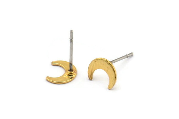 Gold Moon Earring, 12 Textured Gold Plated Brass Tiny Crescent Moon Blanks (7x6x0.50mm) M01308 A2418
