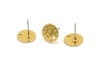 Gold Round Earring, 8 Hammered Gold Plated Brass Round Stud Earrings With 1 Hole (10x0.80mm) M01520 A2441