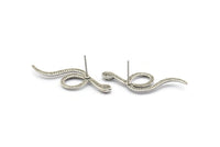 Silver Snake Earring, 4 Antique Silver Plated Brass Snake Stud Earrings (38x13x2mm) N1593 H1679