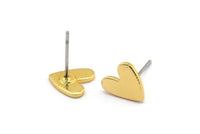 Gold Heart Earring, 8 Textured Gold Plated Brass Heart Stud Earrings (8x1mm) M02169 A2554 Q0189
