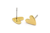 Gold Heart Earring, 8 Textured Gold Plated Brass Heart Stud Earrings (8x1mm) M02169 A2554 Q0189