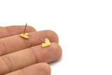 Gold Heart Earring, 8 Textured Gold Plated Brass Heart Stud Earrings (8x1mm) M02169 A2554 Q0189