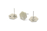 Silver Hexagon Earring, 10 Antique Silver Plated Brass Hexagon Stud Earrings With 1 Hole (10x0.8mm) E173 A1776
