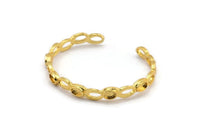 Gold Geometric Cuff, Gold Plated Brass Geometric Bracelet Oval Shaped Stone Setting With 5 Pad - Pad Size 4x6mm N1771