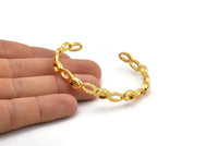 Gold Geometric Cuff, Gold Plated Brass Geometric Bracelet Oval Shaped Stone Setting With 5 Pad - Pad Size 4x6mm N1771