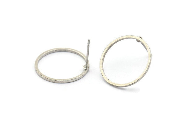 Silver Circle Earring, 10 Antique Silver Plated Brass Circle Stud Earrings (18x1x1mm) BS 1096 A1933