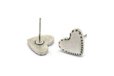 Silver Heart Earring, 4 Antique Silver Plated Brass Heart Stud Earrings (10x12x1.5mm) Y157 A1796