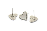 Silver Heart Earring, 4 Antique Silver Plated Brass Heart Stud Earrings (10x12x1.5mm) Y157 A1796