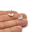 Silver Heart Earring, 4 Antique Silver Plated Brass Heart Stud Earrings (10x12x1.5mm) Y157 A1796