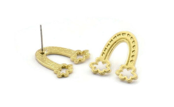 Earring Studs, 4 Raw Brass -  Raw Brass Earrings - Brass Earrings - Rainbow Earrings - Earrings (20x21x1.5mm) N1539