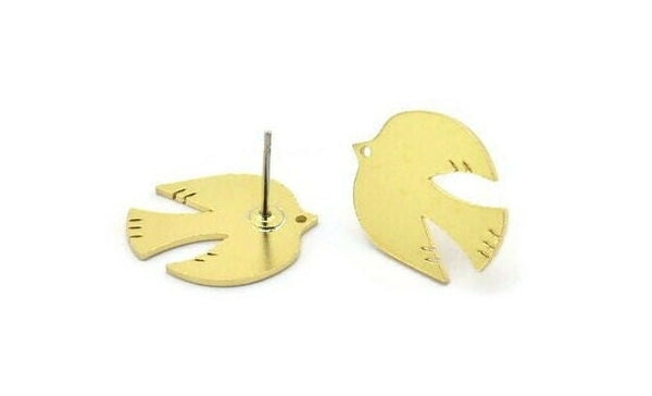 Brass Bird Earring, 8 Raw Brass Bird Stud Earrings (18x14x0.80mm) A2719