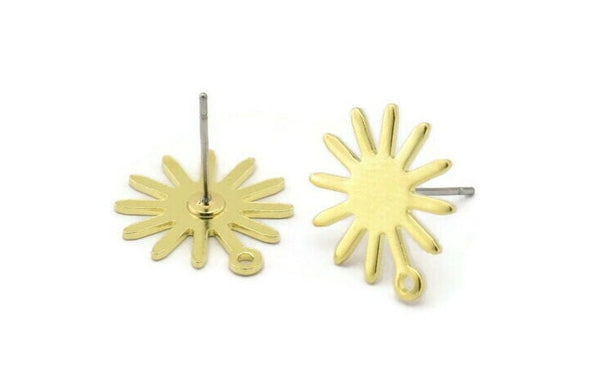 Brass Sun Earring, 12 Raw Brass Sun Stud Earrings With 1 Loop (17x15x0.80mm) M01307 A2392