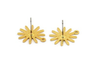 Gold Sun Earring, 6 Textured Gold Plated Brass Sun Stud Earrings With 1 Loop (17x15x0.80mm) M01301 A2393