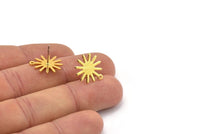 Gold Sun Earring, 6 Textured Gold Plated Brass Sun Stud Earrings With 1 Loop (17x15x0.80mm) M01301 A2393