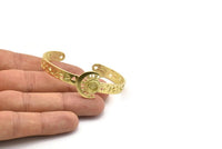 Brass Moon Cuff, Raw Brass Moon And Triangle Cuff Stone Setting With 1 Pad -  Pad Size 6mm N1658