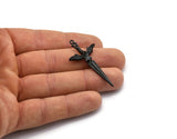 Black Sword Charm, Oxidized Black Brass Sword Charm With 1 Loop, Angel Sword (49x25mm) N1646 H1069