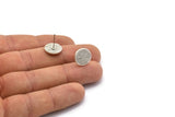 Silver Round Earring, 4 Antique Silver Plated Brass Round Stud Earrings (12x1.5mm) N1594