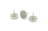 Silver Round Earring, 4 Antique Silver Plated Brass Round Stud Earrings (12x1.5mm) N1594