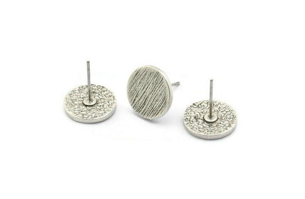 Silver Round Earring, 4 Antique Silver Plated Brass Round Stud Earrings (12x1.5mm) N1594
