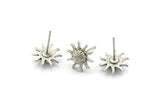 Silver Sun Earring, 4 Antique Silver Plated Brass Sun Stud Earrings (11mm) N1601