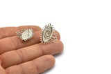 Silver Eye Earring, 2 Antique Silver Plated Brass Eye Stud Earrings (24x21mm) N1504 H0974