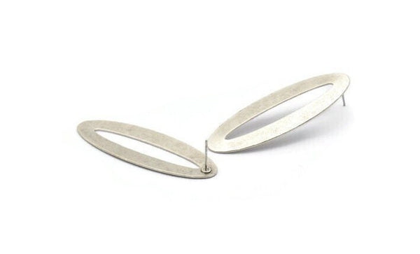 Silver Marquise Earring, 4 Antique Silver Plated Brass Marquise Stud Earrings (53x18x0.70mm) B0257 A1684