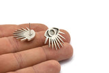 Silver Eye Earring, 2 Antique Silver Plated Brass Eye Stud Earrings (20x22x2mm) N1513