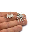 Silver Badge Earring, 2 Antique Silver Plated Brass Rosette Stud Earrings - Pad Size 4mm (29x25mm) N1507