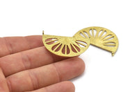Retro Leaf Pendant, 2 Raw Brass Semi Circle Pendant With 2 Loops (38x22x1mm) BS 1946