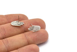 Silver Hand Earring, 6 Antique Silver Plated Brass Hand Stud Earrings (16x8x1mm) N1606